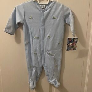 NWT Little Me Light Blue Footed One Piece with Frogs 3 months
